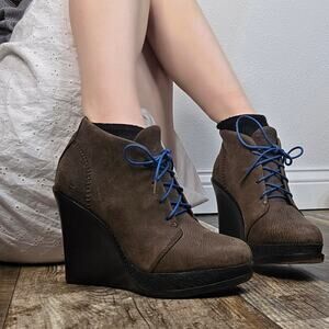 Rag & Bone Brown Leather Wedge Ankle Boots Lace Up Size 40